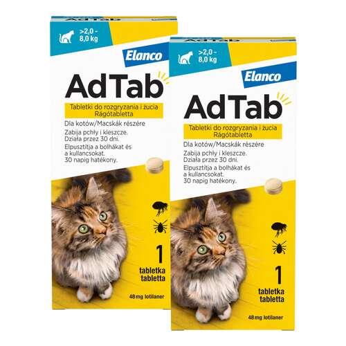 AdTab kullancs és bolha elleni rágótabletta macskáknak (3 tablettás kiszerelés | 2-8 kg | 3 x 48 mg)