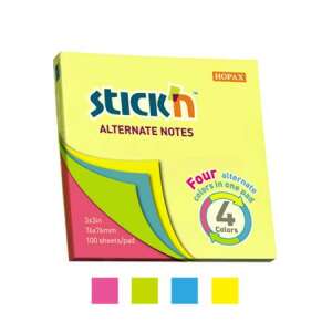 Stick'n 76x76mm neon sticky notes, 100 sheets, 4 colors - Office paper product