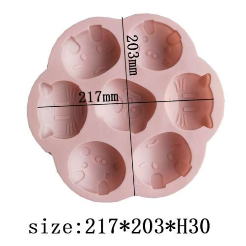 Rózsaszín szilikon forma 6 állatos formával, malac és macska arcokkal, sütéshez vagy szappan készítéséhez