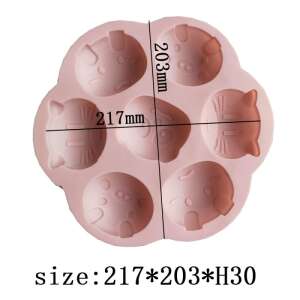 Rosa Silikonform mit 6 tierförmigen Vertiefungen, Schweine- und Katzenköpfen, zum Backen oder Seifenherstellung - Backformen