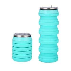 Zusammenklappbare Silikon-Trinkflasche, türkisblau, mit Edelstahldeckel, perfekt für Reisen, Fitnessstudio und den täglichen Gebrauch - Lebensmittel- & Getränkebehälter