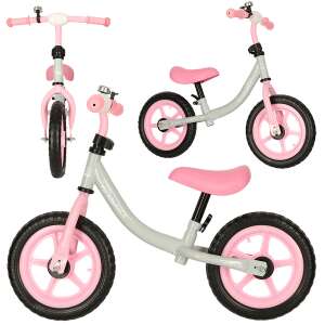 Rike Fix Balance balance bike, white and pink, with multiple views of the bike - Kik