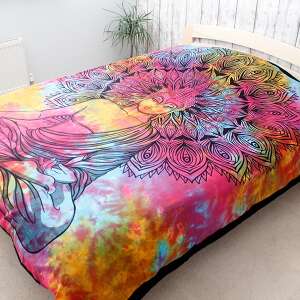 Friedlicher Buddha Baumwoll-Bettüberwurf, Doppelbettgröße, Batik, Mandala-Design, handgefertigt in Indien - Innenarchitektur