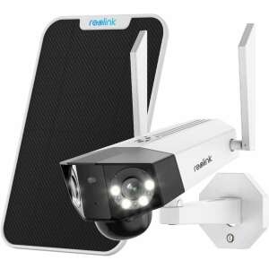 Cameră de supraveghere Reolink DUO 2 4G cu panou solar și baterie reîncărcabilă, lentilă dublă, detectare persoane/vehicule, vizibilitate nocturnă color, slot MicroSD, 180° - Camere de supraveghere