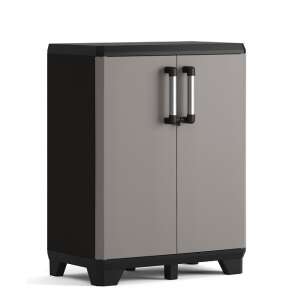 Keter Pro low storage cabinet, elegant, gray, with two doors - Garden Storage Cabinet