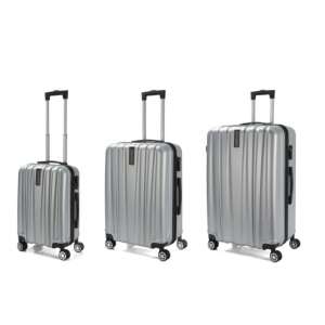 Royalty Line® 3 db-os keményfalú bőrönd szett, 4 db dupla kerékkel - ezüst 79570928 Öltözködés kiegészítő