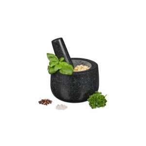 Gránit mozsár és mozsártörő, 12 cm átmérőjű, gyógynövények, fűszerek, diófélék és magvak őrléséhez - Mozsár