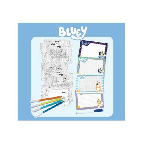Bluey Drawing School activity set with 4 dry-erase boards, 1 drawing book, 4 crayons, 1 pen
