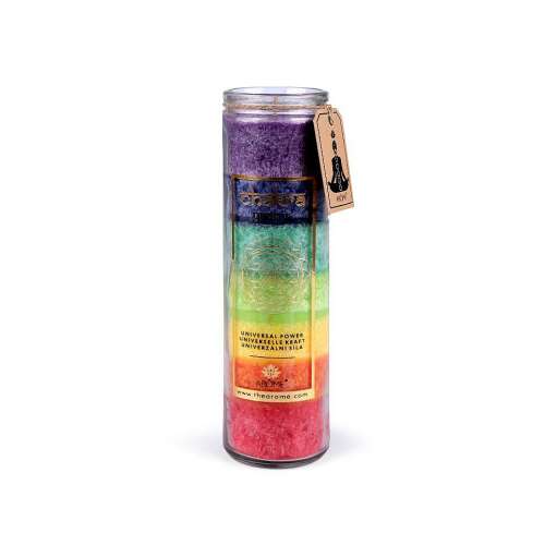 Chakra candle in glass jar, 100 hours burn time, multi-colored, Universal Power