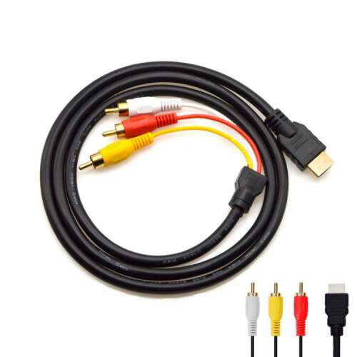 HDMI/3RCA átalakító kábel, 1,5 méter, HDMI-ről 3RCA Video Audio AV-re továbbítja a jelet, fekete