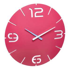 Pink analog wall clock with white numbers and hands - TFA