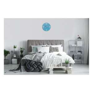 TFA CONTOUR blue designer wall clock with white numbers and red hands - Interior design