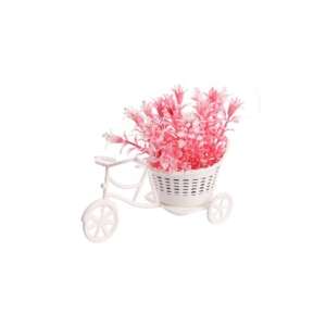 White tricycle flower stand with pink artificial flowers - Artificial Plant & Flower