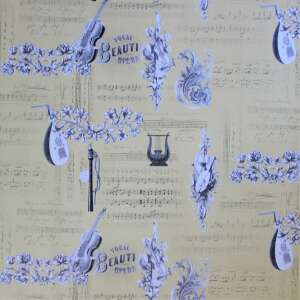 Retro Mandolin Cream wrapping paper with musical notes and instruments design - Art & Craft