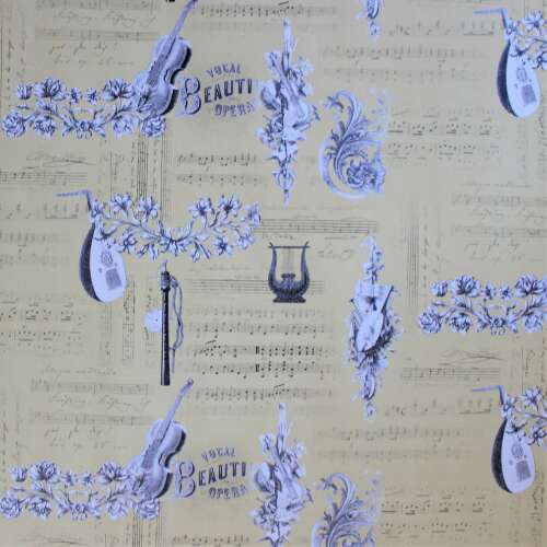 Retro Mandolin Cream wrapping paper with musical notes and instruments design