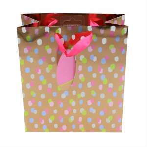 Gold gift bag with pink polka dots and pink ribbon - Art & Craft