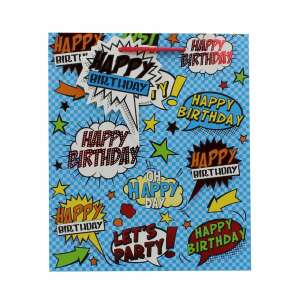 Happy Birthday Comic Book Gift Bag, Medium Size, Blue and Red Design - Art & Craft