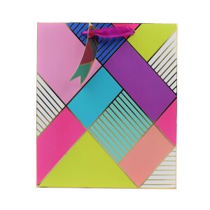 Sacosa cadou cu design abstract colorat, marimea L - Nonbrand Pungi cadou