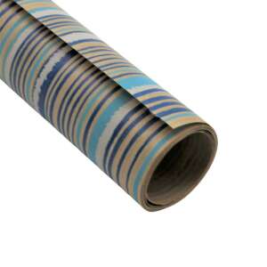Kraft Vintage Cool Lines wrapping paper roll, blue and brown striped design - Gift wrapping