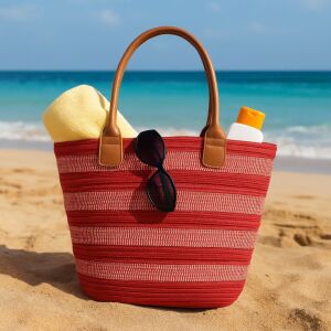 Red beach bag with white stripes 137716885 - Dressing Accessory