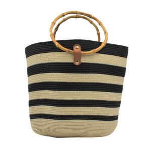 Beige beach bag with black stripes 131509762 - Dressing Accessory