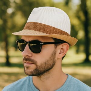 Férfi Strandkalap - Bézs-Fehér Fedora 138977549 - Férfi kalap