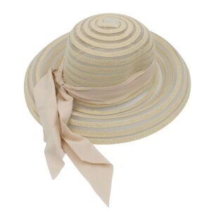 Damska czapka plażowa beżowa przezroczysta z kokardą 131509961 - Kapelusz damski