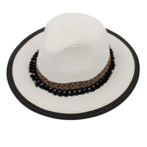 Női Strandkalap - Fehér/Fekete - Szalma Fedora 131509960 - Női kalap