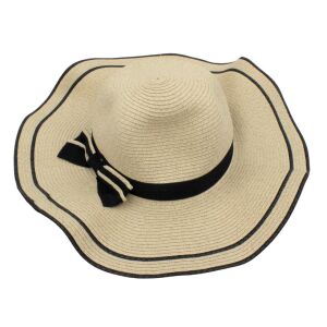Beżowa damska czapka plażowa z czarnymi obręczami 131509988 - Kapelusz damski