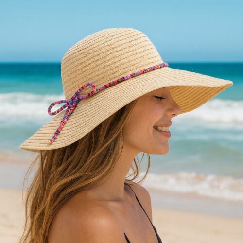 Women's Colorful Straw Sun Hat with Drawstring 137774829