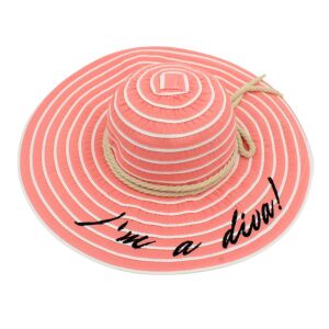 Damska czapka plażowa różowo-białe paski 131510018 - Kapelusz damski