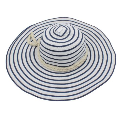 Pălărie plajă damă albă cu dungi albastre 131510038