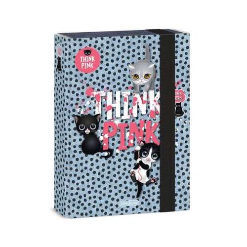 Think Pink A5-ös füzetbox aranyos cicás mintával, kék fehér pöttyös, tökéletes füzetek és papírok tárolására