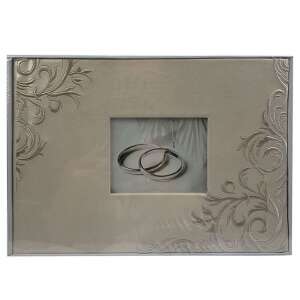 Krém színű bőrhatású esküvői vendégkönyv ezüst hímzéssel, 25x18 cm, 48 oldal - Ajándékötlet esküvőre