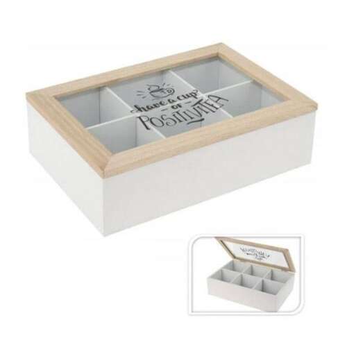 Have a cup of PositiviTea feliratú  teafiltertartó doboz - fehér