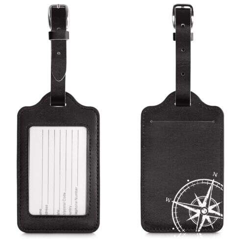Kwmobile bőröndcímke készlet iránytűvel, fekete és fehér, öko bőr