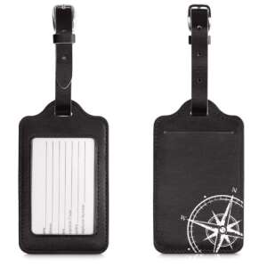 Set de etichete pentru bagaje Kwmobile cu design de busolă, negru și alb, piele ecologică - Accesorii pentru valize