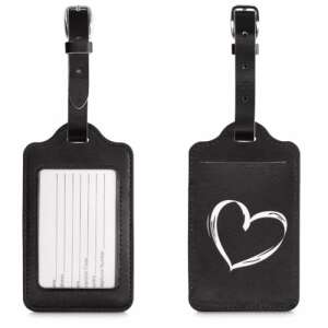 Kwmobile luggage tag with heart design, black and white, eco leather, 2 pack - Luggage Tag