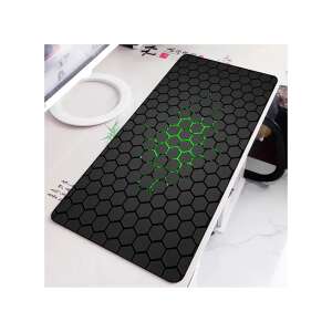 Black honeycomb gaming mousepad with green glow effect, 90x40 cm - Mouse Pad