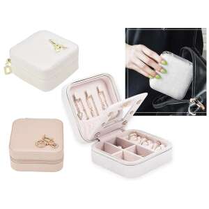 Small travel jewelry box with mirror, Eiffel Tower design, white and pink colors - Jewelry Box