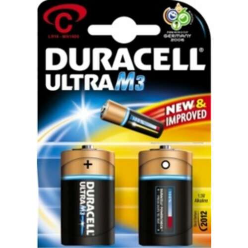 2 db Duracell Ultra M3 elem, 1.5V, LR14, C méret