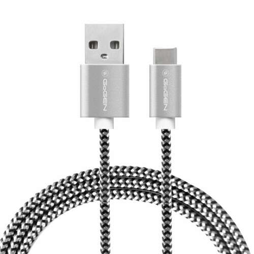 GoGEN USB-C - USB-A kábel, 3m, fonott, ezüst