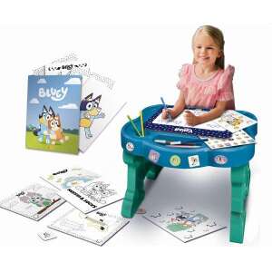 Bluey Art Desk, drawing table for kids, with Bluey characters, includes dry erase board, markers, and coloring pages - Lisciani