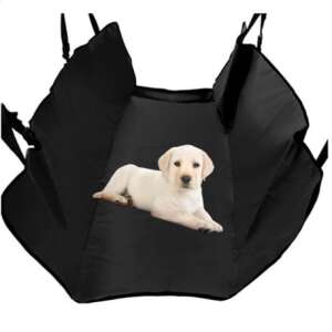 Fekete autós ülésvédő huzat kutyáknak és macskáknak, vízálló, könnyen tisztítható, univerzális méret, MS-010, egy kutyát mutat a védőn fekve - Háttámla- és ülőfelületvédő