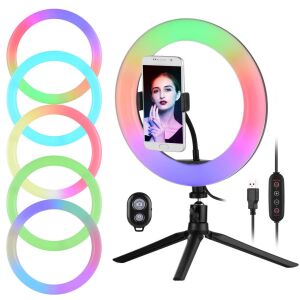 RGB LED Gyűrűs Lámpa Tripod Állvánnyal és Telefon Tartóval Streaminghez és Fotózáshoz - LED körfény & körlámpa