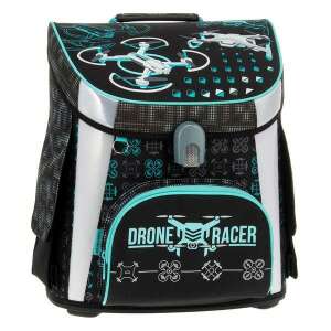 Ars Una Drone Racer 5131 iskolatáska, fekete színű, türkiz kiegészítőkkel, elülnézet - Iskolakezdés, iskolaszer