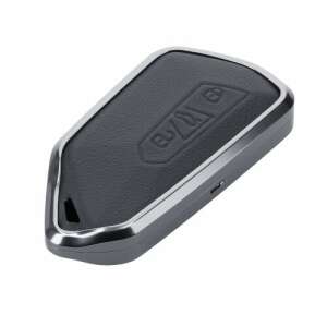 Капак за автомобилен ключ за VW / Skoda / Seat - 3 бутона, kwmobile, естествена кожа / алуминий, черен / сив, 56379.19