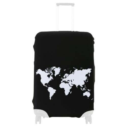 Fekete bőröndhuzat fehér világtérképpel, Kwmobile