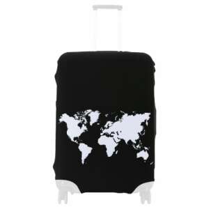 Czarny pokrowiec na walizkę z białym wzorem mapy świata, Kwmobile - Pokrowiec na walizkę