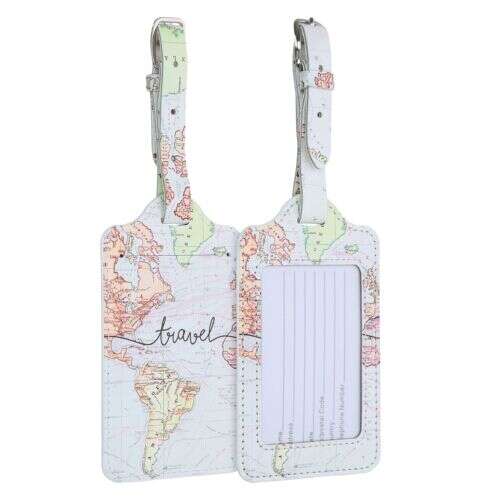 Kwmobile 2 db-os bőrönd címke készlet, világtérkép mintával, ökológiai bőr, utazás